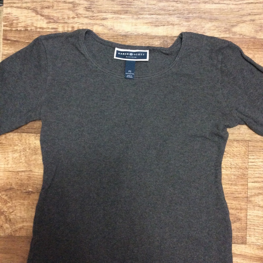 Karen Scott PS 3/4 sleeve gray tee shirt top